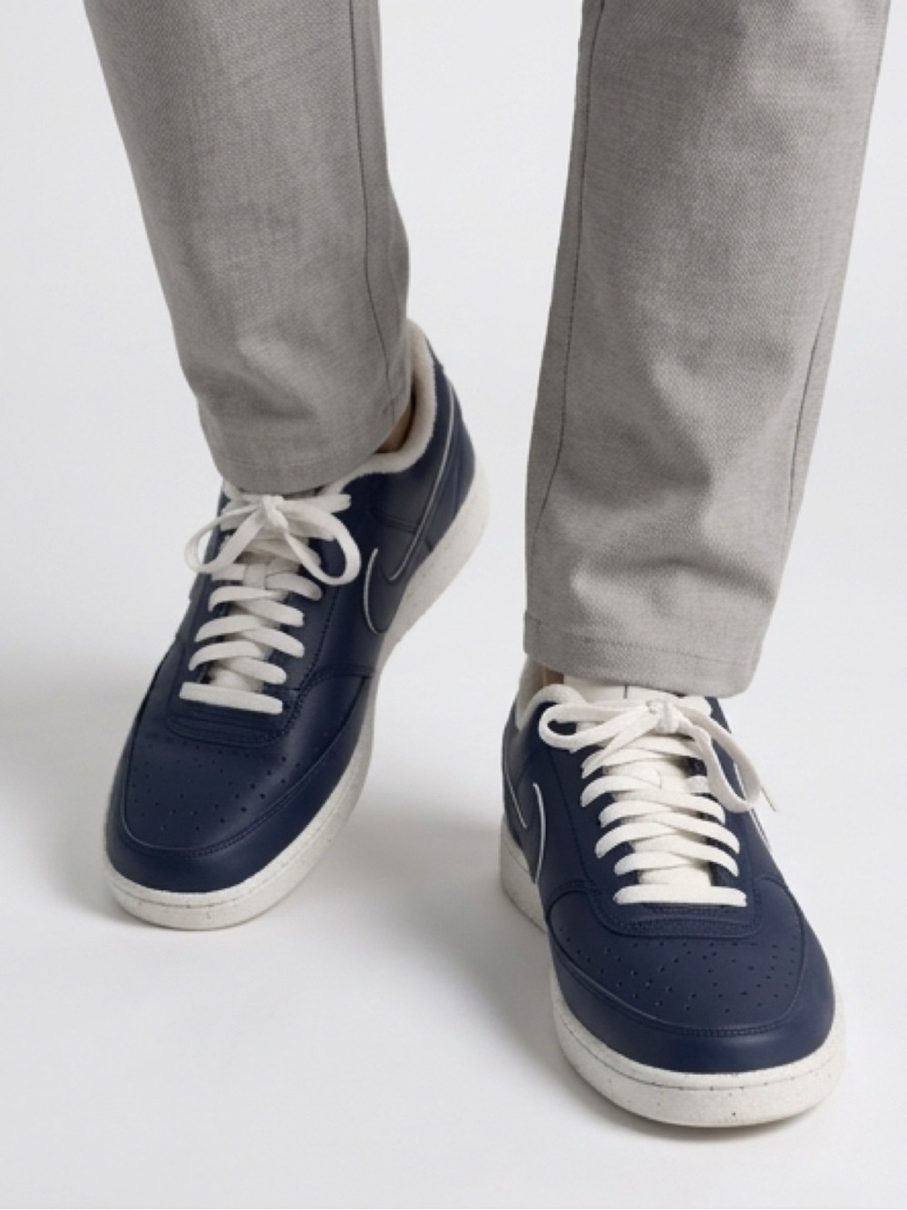 Nike Men Navy Leather Sneakers with White Laces